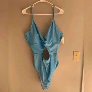 Woman’s Decree Blue Stripe Super Cheeky Adjustable New Plus Open Back One Piece